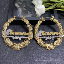 Shangjie OEM Custom alloy carved name bamboo earrings silver earrings women 18k gold hoop earrings